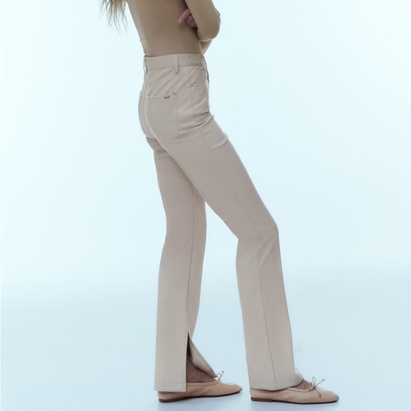 Nwt ZARA FAUX LEATHER SLIM FLARE TROUSERS WITH SLITS SIZE US 4 - Picture 4 of 13